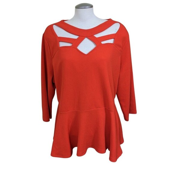 Ashley Stewart Womens Peplum Top Orange Plus Size 22 24 Cut Out Neckline Sexy - Picture 1 of 6